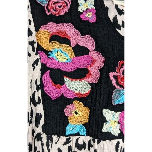 Savanna Jane Embroidered Boho Dress Medium Floral Leopard Short Sleeve P… - Picture 4 of 11